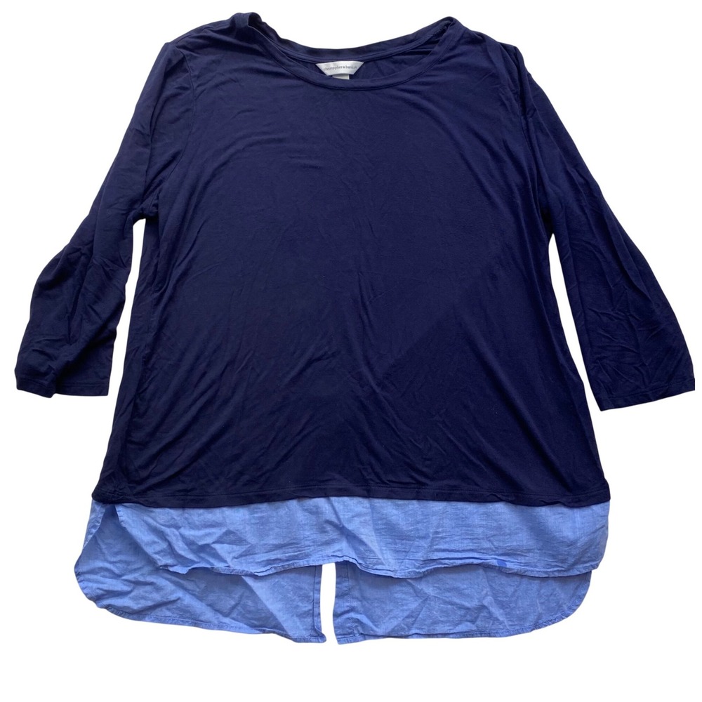 Christopher & Banks Layered Top Womens XL Navy Blue 3/4 Sleeve Mixed Media